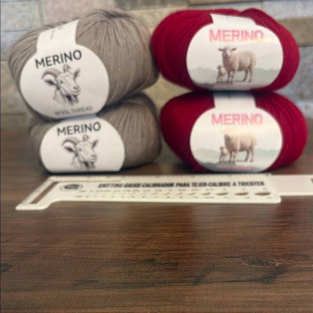 Merino Wool Yarn Set in Red and Camel